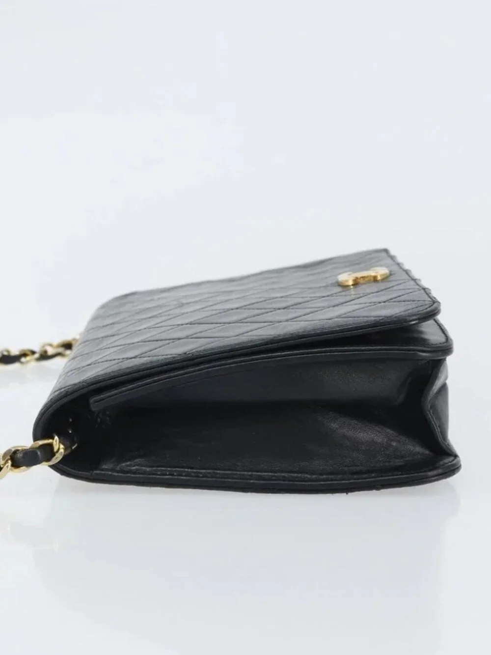 CHANEL Matelasse Chain Shoulder Bag Lamb Skin Black Gold CC